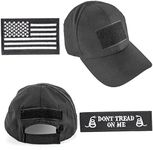 GES Tactical Hat for Men with 2 Pieces Military Patches, Adjustable Operator Hat with USA Flag/Dont Tread, American Flag Hat for Men Work, Gym, Hiking and More (Black Cap)