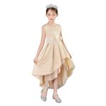 Cichic Wedding Dress Girls Summer Sleeveless Satin Print Frocks Kids Flower Girl Bridesmaid Dresses Champagne 9-10 Years