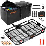 Mockins 60"x36"x6" Folding Tow Hitch Cargo Carrier w/ 35CuFt Waterproof Cargo Bag | 500Lbs Cap. Car Carrier Hitch Rack | Luggage Rack for SUV & Car w/Straps, Stabilizer & License Plate Holder & More