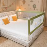 Kids Station 2 Side with Pocket Bed Rail Guard (6ft x 5ft / 180cm x 150cm), Bed Railing for Baby Safety, Kids Toddler Bed Protector Side Walls, Adjustable Height, Portable & Foldable (Green)
