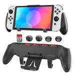 OIVO Switch Pro Grip with Upgraded Adjustable Stand for Nintendo Switch, Asymmetrical Grip with Upgraded Adjustable Stand/Cartridge Holders and 5 Game Slots- 4 Thump Caps Included