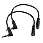 Seadream 2PACK 6 inch 3-Pole 3.5mm Male Right Angle to 3.5mm Female Stereo Audio Cable Headset Extension Cable for Beats Dr. Dre Studio iPhone,M to F Audio Cable Black