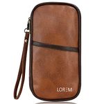 LOREM Travel Family Passport Holder Wallet Organizer Case for Credit Debit Card Ticket Coins Money Cash Currency Boarding Pass Phone Pen with Removable Hand Strap- Tan OG02MC