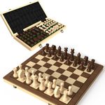 15" Wooden Folding Chess Set with 3" King Staunton Pieces and 2 Extra Queens