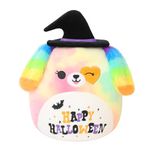 FINEBEE Colorful Halloween Dog Plush Rainbow Dog Stuffed Animals Wearing Witch Hat Soft Happy Halloween Puppy Plushie Creative Party Decor Gift for Kids(Halloween Dog, 10 Inch)