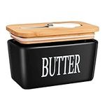 JSHKY Large Capacity Butter Dish for Canadian 1 LB of Butter, Airtight Porcelain Butter Keeper Hold a Whole Pound Block of Butter, Ceramic Butter Storage for Countertop,Color:Black