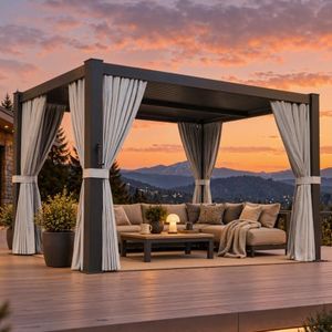 Aoxun Louvered Pergola 12x14 All-Aluminum Outdoor Gazebo with Independent Adjustable Roofs, Waterproof Curtains & Netting, Integrated Drainage System for Patios & Backyard