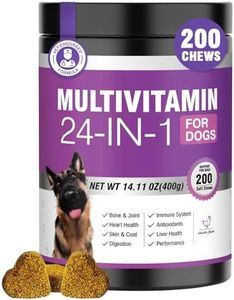 24-in-1 Dog Vitamins and Supplements 200 Ct Dogs Multivitamin Chewable Contain Chondroitin Probiotics Omega-3 Glucosamine for Dogs Skin Coat Heart Joint Gut Digestion Liver Brain Eyes Immune Support