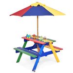 DORTALA Kids Picnic Table, Wooden Outdoor Toddler Table and Bench Set with Removable Umbrella, Children Activity Table Set for Patio, Garden, Backyard, Girls & Boys Gift, Colorful