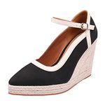 Clearance Women's Espadrille Pumps Closed Toe Espadrille Wedge Sandal Platform Buckle Ankle Strap Slip on Slingback Sandals Mules Heels Sandals UK 5.5 1_Black