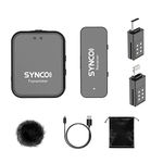 SYNCO G1TL 2.4G Wireless Microphone System Including Clip-on Mic Transmitter + Mini Receiver with 2 Connectors 150M Transmission Range Built-in Battery Replacement for Smartphone