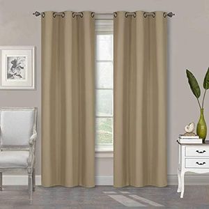 Home Collection 2 Panels 100% Blackout Curtain Set Solid Color with Rod Pocket Grommet Drapes for Kitchen, Dinning Room, Bathroom, Bedroom,Living Room Window New (74” Wide X 83” Long, Tan)