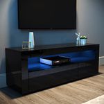 ELEGANT 120cm LED TV Unit High Gloss Modern TV Stand Cabinet with Ambient RGB Lights for 32 40 43 50 inch 4k TV Living Room and Bedroom Furniture with Storage, Black