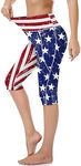 RIMLESS 7 Capri Pants for Women High Waisted Capri Leggings with Pockets Workout Yoga Pants, Pattern Usa Flag, XX-Large