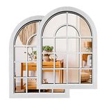 ZEXUIRU 2PCS Arched Window Wall Mirror,Rustic Farmhouse Accent Mirror, Wood Framed Entry Mirror for Living Room,Bathroom,Bedroom,Kitchen,15.7x11.8 Inches…