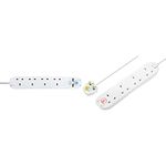 Masterplug SRGU4210N-MP Four Socket Surge Protected Extension Lead, 2 Metres, 31.5 x 5.5 x 3 cm, White & SRG4210N-MP Four Socket Power Surge Protected Extension Lead, 2 Metres, 25 x 5.5 x 3 cm, White