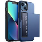 JETech Wallet Case for iPhone 13 6.1-Inch with Card Holder, Dual Layer Shockproof Protective Phone Cover, Sliding Hidden Slot (Blue)