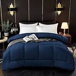 ComfyWell Double Duvet -Plain Quilt Comforter Bedspreads, Coverlets & Sets, 2 Pillowcases Warm and Anti Allergy All Season Coverless Duvet, Throws For Bed.(Double (200x200cm), Navy Blue)