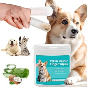 Mumoo Bear 50 Counts Ear Cleaner Finger Wipes, Dog Ear Cleaner, Grooming Kit Care for Dogs and Cats, Soft & Easy Cleaning Pads, Remove Wax, Dirt & Stop Smelly, Itchy, Non-Irritating-Upgraded