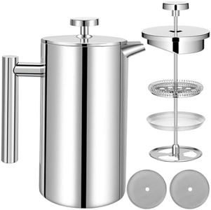 French Press Coffee Maker 1500ml – Double-Walled Insulated Stainless Steel Coffee Press with 2 Pcs Spare Filter