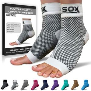 SB SOX Plantar Fasciitis Compression Socks - Plantar Fasciitis Relief for All Day Wear - Best Ankle Sleeve and Arch Support for Foot Pain and Comfort (White, Small)
