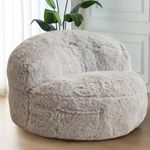 BYBYME Giant Bean Bag Chair, Oversized Bean Bag Couch for Adults and Kids, Faux Crescent Bean Bag Chair with Padding, Stuffed Big Accent Sofa Chair Floor Sofa for Gaming, Reading (Gray)