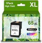 65XL Black Ink Cartridges Remanufactured for HP Ink 65 65XL Black Works with HP DeskJet 3720 3721 3700 2620 2652 2600 3722 3723 3752 3755 3758 Envy 5000 5055 5052 5058 Printer (1 Black)