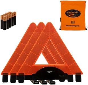 Lumen Wand 3-Pack LED Reflective Warning Triangles Kit for Road Safety, Metal Base, Internal LEDs & External Reflectors; Includes Storage Bag & 9 AAA Batteries Emergency Triangle