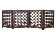 Wooden Foldable Pet Dog Safety Gate -4 Panels 20"Wx24"H- Hand Carved Solid Wood And MDF - Free Standing Portable Indoor Doorway Hall Stairs Dog Puppy Fence - Fully Assembled - Antique Brown -IRONGATE