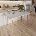 URBNLIVING 110cm Rectangle Scandi Style Modern Kitchen Wooden Dining Table Living Room Home Furniture Office Meeting Table (White)