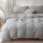 BESTDESIL Hemp Gray 100% Jersey Knit Cotton Duvet Cover Set, 3 Pieces Luxury Soft Bedding Set with Zipper Closure, Solid Color Pattern Duvet Cover Queen, 90" x 90"