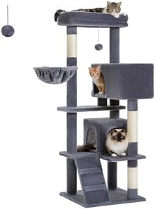 PAWZ Road Cat Tree 143cm Multi-Level Cat Tower Scratching Post Furniture with Hammock, 2 Cat Condos and Plush Perch Dark Grey