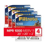 Filtrete 20x20x2 Furnace Filter, MPR 1000, MERV 11, Healthy Living Ultimate Allergen 3-Month Pleated 2-Inch Air Filters, 4 Filters