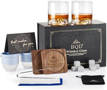 BQD Whiskey Gift Set for Men, Crystal Whiskey Glasses with 2 Iceberg Tumblers, 8 Granite Stones, 2 Ice Ball Molds, 2 Walnut Wood Coasters & Tongs, Retirement Birthday Anniversary Groomsmen Gifts