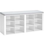 Hzuaneri Shoe Bench with Cushion, Entryway Storage Bench with 12 Cubbies, Cubby Shoe Rack with Adjustable Shelves, Shoe Organizer Cabinet for Living Room, Bedroom, Entryway, White SB19003GY