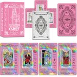 Smoostart Pink Holographic Tarot Cards with Meanings, Tarot Cards Deck with Guidebook for Beginners, Keywords, Element, Planet, Zodiac, Chakra, Yes or No, Musical Pitch, Numerology, Hebrew Alphabet