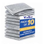 YASAI Double-Layered Non-Scratch Dish Wash Cloth | Multipurpose Stainless Steel Wire Dishcloth & Scrubber for Wet/Dry Cleaning | Sinks, Counters, Utensils, Kitchen Accessories, Pack of (10)