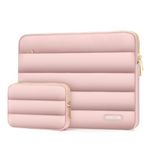 MOSISO Puffy Laptop Sleeve Compatible with MacBook Pro 16 inch M3 M2 M1 2024-2019, 15-15.6 inch HP, Acer, Dell, Lenovo, Asus Notebook Computer, Polyester Horizontal Bag with Small Case, Pink