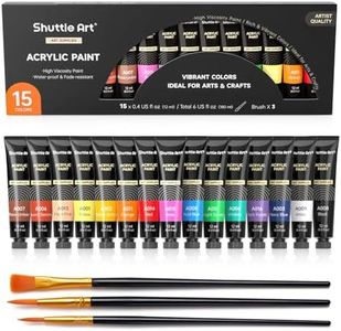 Acrylic Paint Set, Shuttle Art 15 x 12ml Tubes Artist Quality Non Toxic Rich Pigments Colors Perfect for Kids Adults Beginners Artists Painting on Canvas Wood Clay Fabric Ceramic Crafts