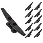 QPURO 6 Inch Black Dock Cleat - Cast Iron Boat Cleats, Rope Cleat, Boat Dock Cleats - Ideal for Marine, Nautical Decor (10-Pack)