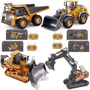 FwzYrwz 4-in-1 RC Construction Vehicles Set , 2.4GHz RC Excavator Construction Vehicles Set with Realistic Lights & Sound Effects, ABS Material Family Interactive Team-Building Educational Toy