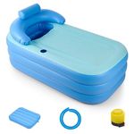 CO-Z Portable Tub, Foldable Bathtub for Adults & Kids, 94 L PVC Inflatable Tub with Detachable Cover Cup Holder Foot Pump, 125x50cm Large Outdoor Collapsible Bathtub for Families with 3 Air Chambers