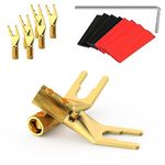 Tertullus 8 Pcs HiFi Speaker Spade Connectors Pure Copper Gold Plated Audio Terminal Connectors U Fork Y Plugs For Wire size up to 4.5mm