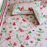 Silverlinen Flowers & Butterflies 100% Cotton 250 TC Double Bedsheet for Kids Room for Girls with Two Pillow Covers - Pink