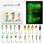 Dovesun Ice Fishing Jigs Kits 20pcs, Ice Fishing Gear Tackle Box Ice Fishing Lures Jig Heads Fsihing Hooks Walleye Crappie Jigs Include Glowing Paint Jigs 15