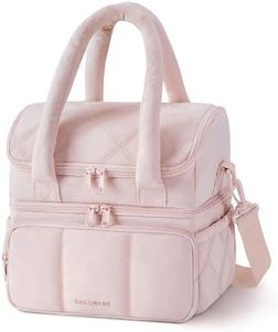 BAGSMART Lunch Bag Women, Double Deck Insulated Lunch Box, Quilted Puffer Lunch Tote, Leakproof, Durable & Reusable Large Lunch Cooler For Work Picnic Travel Meal Prep, Pink