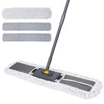 MASTERTOP Industrial Flat Mop, 80cm Large Commercial Dust Mop with Telescopic Mop Handle & 3 Reusable Washable Pads, Microfibre Mop for Warehouse, Hotel, Mall, Office, Home Cleaning