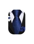 Barry.Wang Navy Blue Ties Solid Color Tie Set with Pocket Square Cufflinks