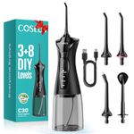 COSLUS Water Teeth Flosser Picks: 4 Modes Cordless Irrigator 300ML Portable Electric Flossing Machinerie for Teeth Cleaning Rechargeable Waterproof Tooth Pick Set Cleaner for Travel Home C30(FC5360)