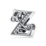 Lorrifal Solid 925 Sterling Silver Initial Z Letter Charm A-Z Bead for Pandora European Bracelets Necklace Women Girl Jewelry Gift